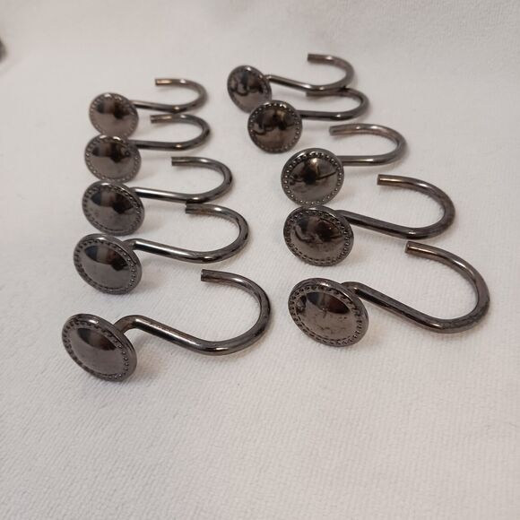 10 Shower Curtain Hooks LUXE Decor Button Style Polished Gunmetal Dark PRETTY! - Picture 8 of 14